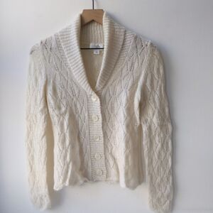 Loft Mohair Cardigan Sweater Cream Women's Small